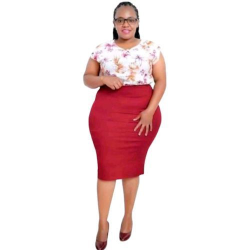 Women's Stretch Heavy Cotton Pencil Skirt - Red