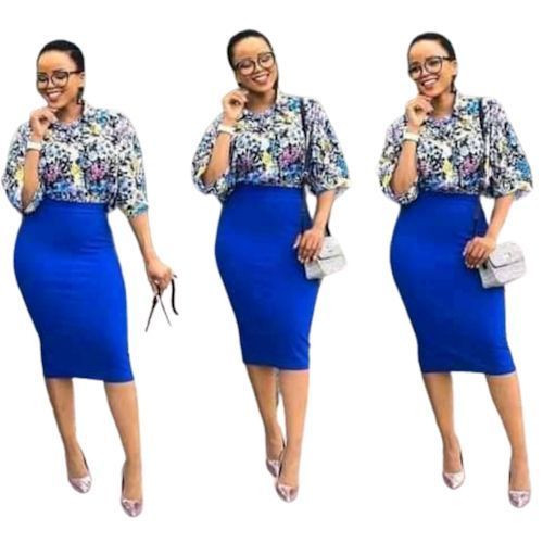 Women's Stretch Heavy Cotton Pencil Skirt - Blue