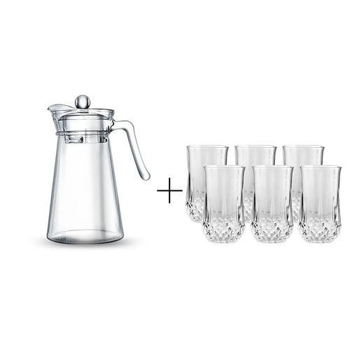 6 Drinking Glasses With A Funnel Shape Plus 1 Glass Jug-Transparent