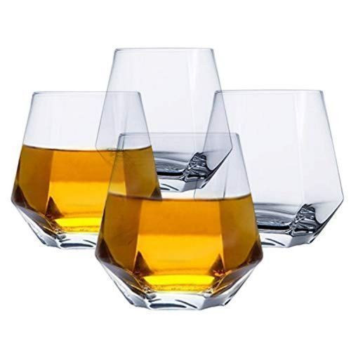 4 Pieces Diamond Shaped Drinking Glasses Set - Transparent