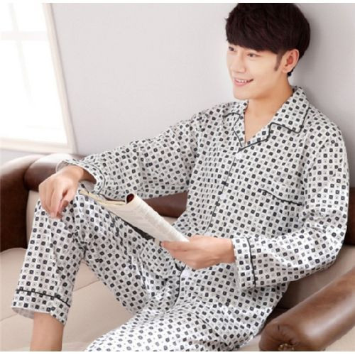 Men Pajama Set-White/Blue