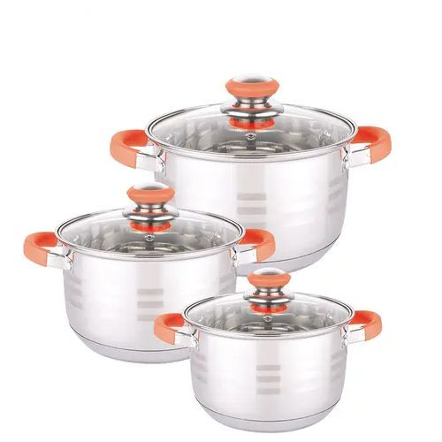 6 Pieces Stainless Steel Cookware Set With Mirror Polish And Glass lids-Silver