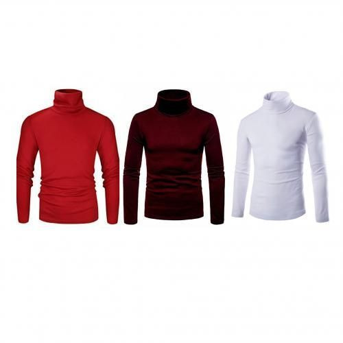 3Pack Men's Long Sleeve Turtle Neck T-shirts - Red, Maroon, White