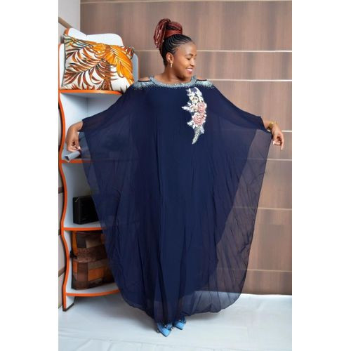 Free Size Sequins Dress Fabric Women Muslim Kaftan - Blue