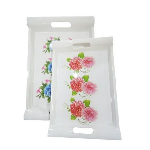 2 Pieces Set Of Melamine Trays Flower May Vary/White