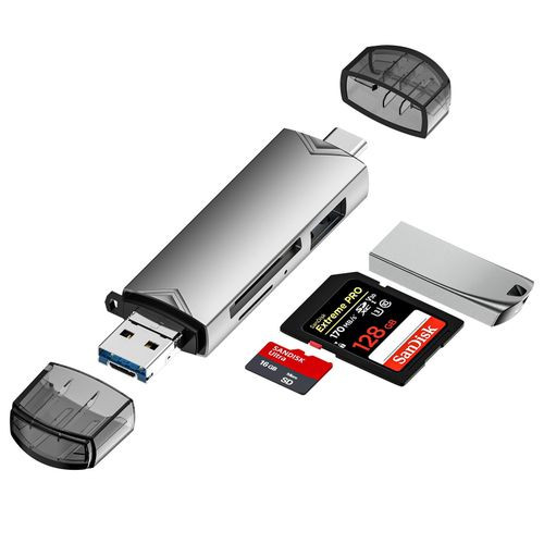 SD Card Reader USB C 6 in 1 OTG Memory Adapter Connector USB 3.0 USB C Micro USB Supports SD/MicroSD/SDXC/SDHC/MMC/RS-MMC/UHS-I Compatible with MacBook iPad Pro, Android Phone, PC, Laptop etc