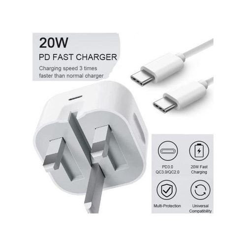 20W Super Fast Charger For All Phones Type C To Type C-White