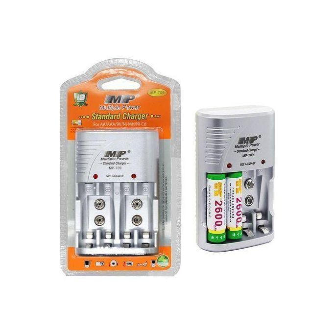 Multiple  Rechargeable Battery Charger MP ,Battery Charger Size AA,AAA and 9V - Silver