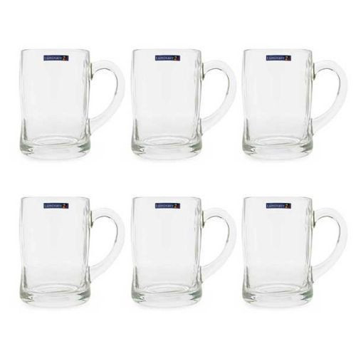 6 Pieces Heavy Duty Beer Glasses Set With Handle-Transparent