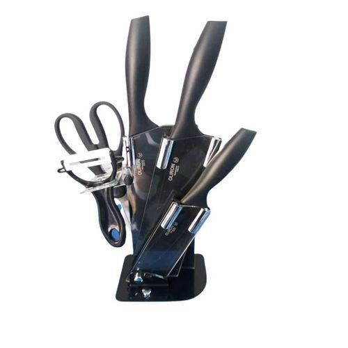 6 In 1 Sharp Stainless Steel Knives Set On A Stand-Silver/Black