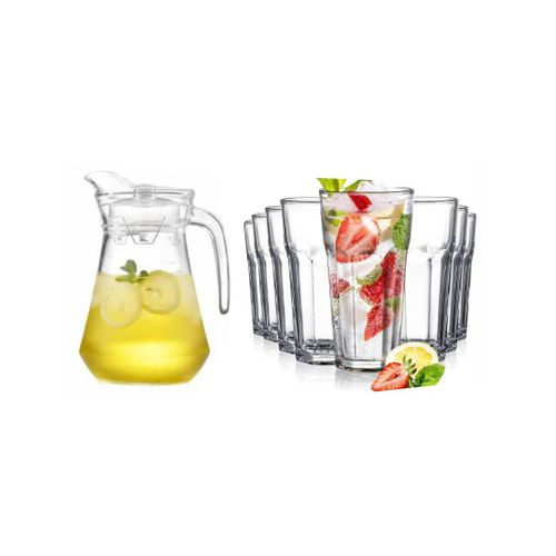 6 Drinking Glasses And 1 Jug Pitcher For Serving Drinks And Cocktails