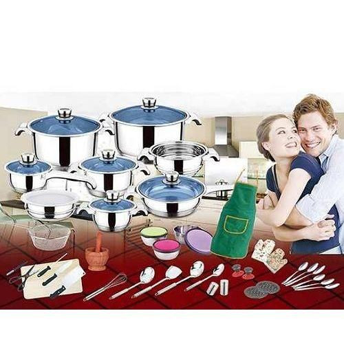 50Pieces Cookware Saucepans With Ladles Frying Pans Knives And So Much More-Silver