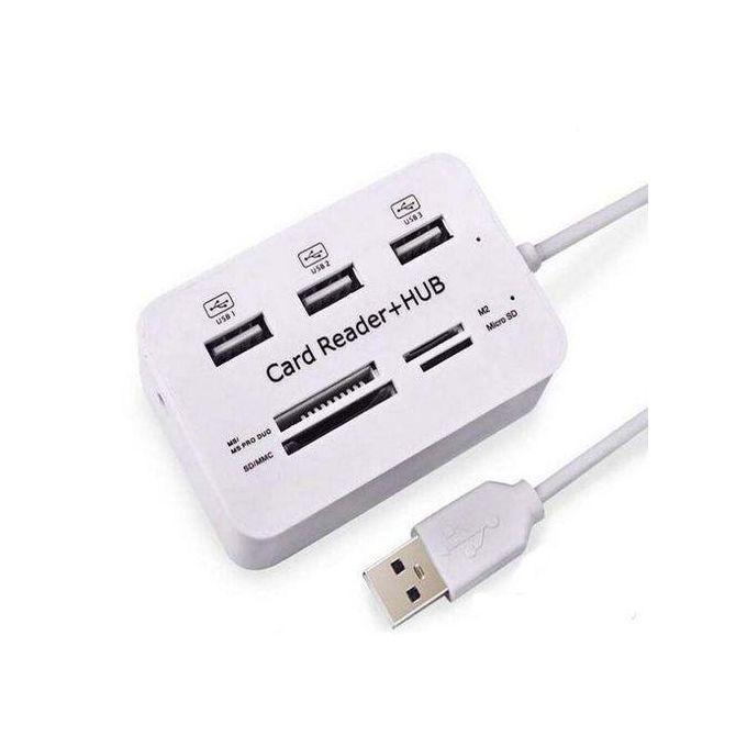 USB Hub 3.0 3Port USB + Card Reader Combo-Silver