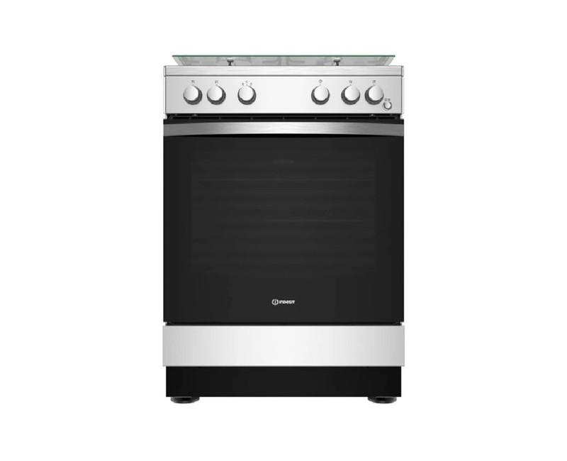 INDESIT Cooker 60/60cms Stainless Steel- Full Gas, Enamel Pan Support Plus Rotesserie - IS67G1PCX