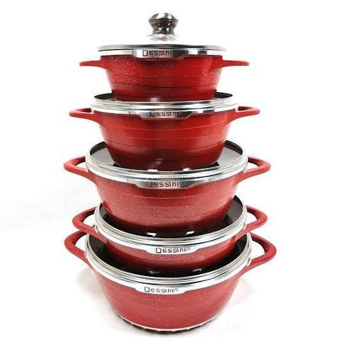 Seemann Die-Cast Granite Non-Stick Cooking Pot Set 10 Pcs - Purple/Red