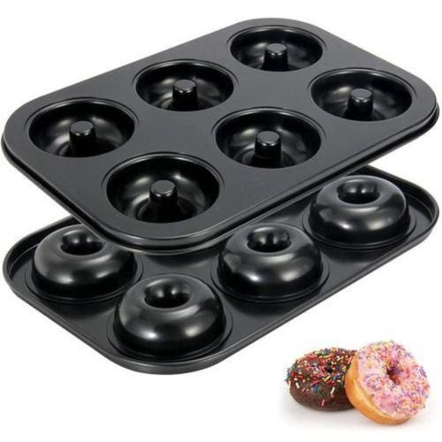 Mini Donut Pans, Non-Stick 6 Cavity Donut Baking Pan, Bagels Doughnuts Biscuit Cake Baking Tray Maker, Carbon Steel Donut Mold - Black
