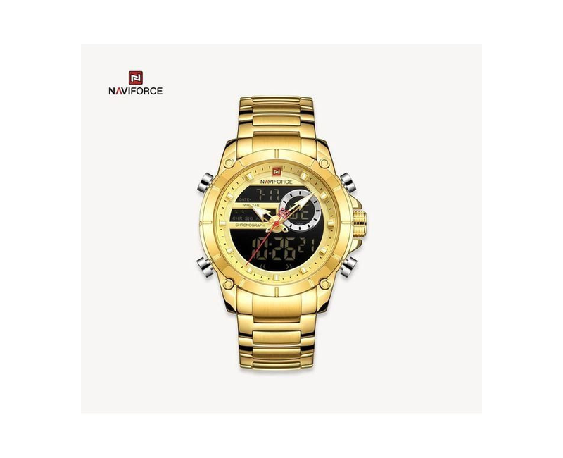Luxury Analog And Digital Stainless Led Watch - Gold