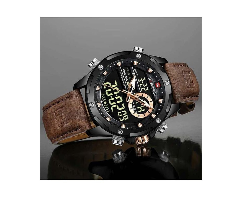 Analog And Digital Classy Mens Office And Casual Wear Watch - Brown