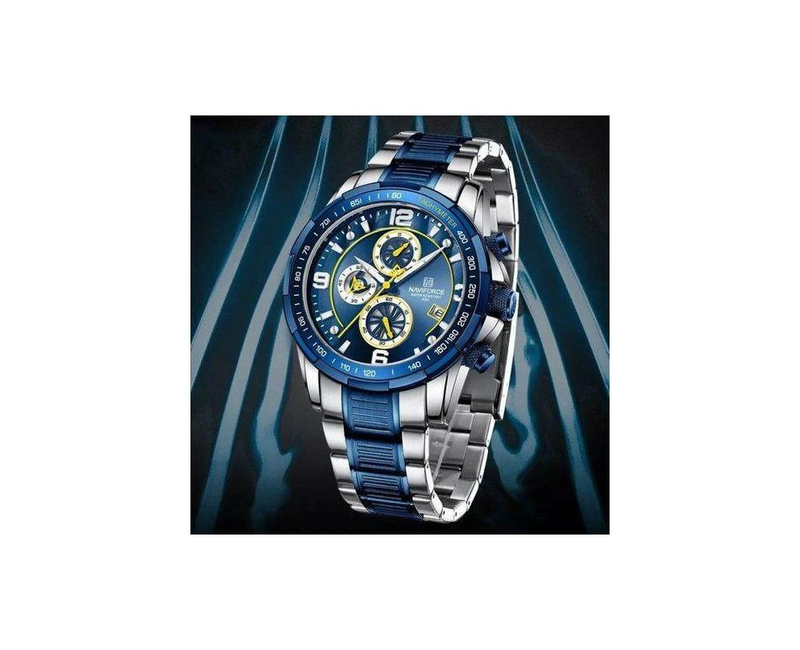 Chronograph Waterproof Stainless Dated Men's Watch -Blue,Silver