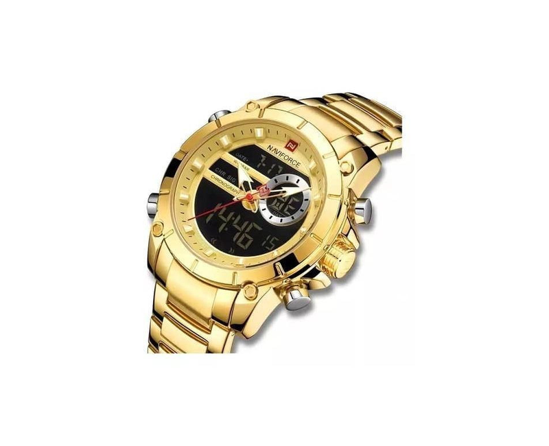 Stainless Steel Led Dual Display Watch - Gold