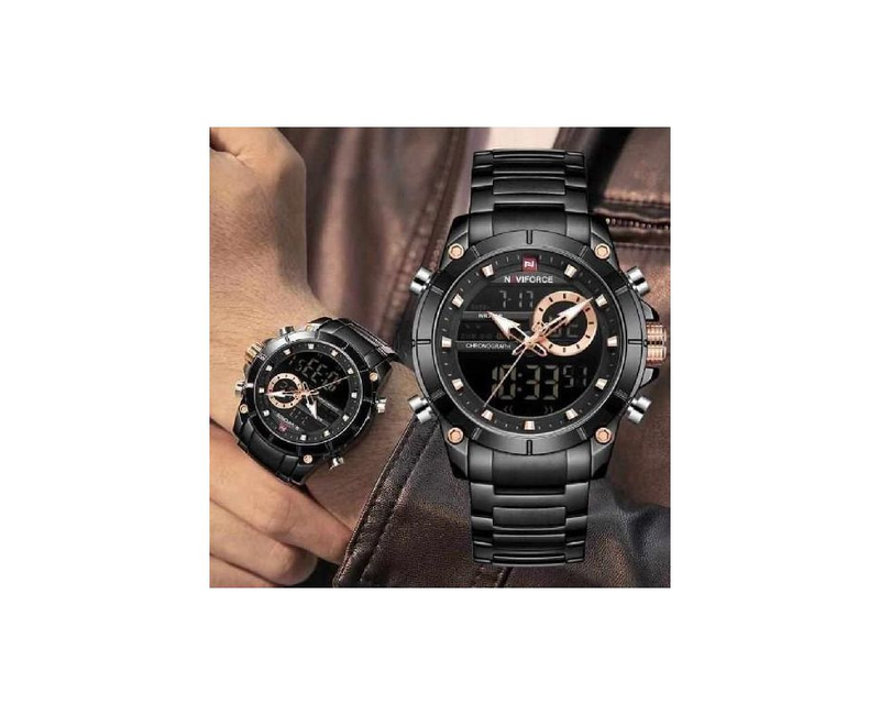 LED Dual Display Waterproof Men's Watch - Black