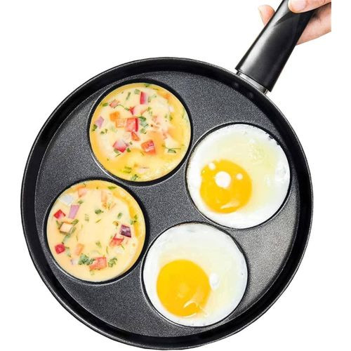 Non-Stick Iron Egg Cooker Rings, Egg Frying Pan 4-Cup Shape, Round Omelette Burger Pancake Pan, Gas Stove and Induction Hob, Compatible for Breakfast, Home Cooking - Black