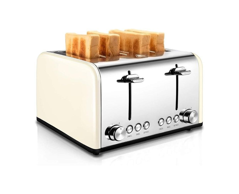 Commercial Toaster Automatic Pop up 4 Slice Stainless Steel Bread Toaster Retro Wide Slots, with Bagel Defrost Cancel Function, 6 Bread Shade Settings Breakfast Maker For Home, Office Hotels And Restraunts- Multicolor