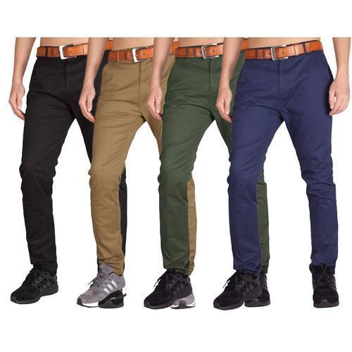 4 Pack of Men's Khaki non Stretcher Trousers - Grey, Navy Blue ,Green, Brown