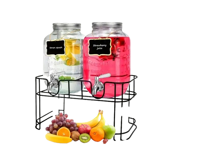 2 Glass Juice Dispensers With Faucets And Stand For Serving Drinks At Parties-Transparent