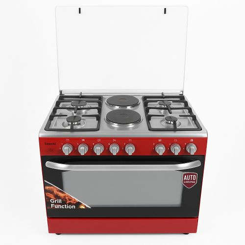 Saachi STAND COOKER  90x60cm 4 GAS 2 ELECTRIC WITH ELECTRIC OVEN  NL-GAS-6364RD – Red & Silver