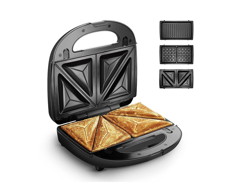 Waffle Sandwich Maker 6 in 1 Grill Compact Waffle Makers With Removable Plates Non-stick Coating Electric Sanwich Iron Set for Breakfast-Black