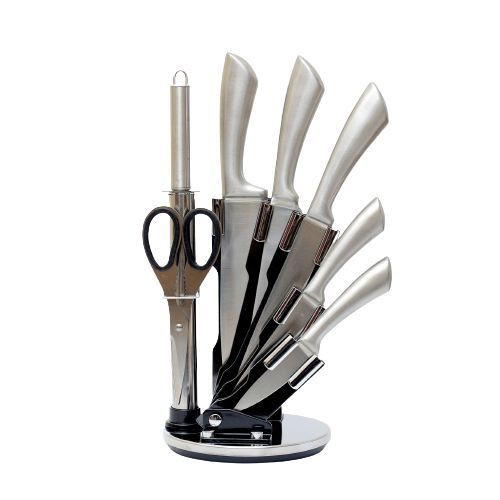Professional Chef Stainless Steel 8 Pieces Kitchen Knives Set with Block - Silver