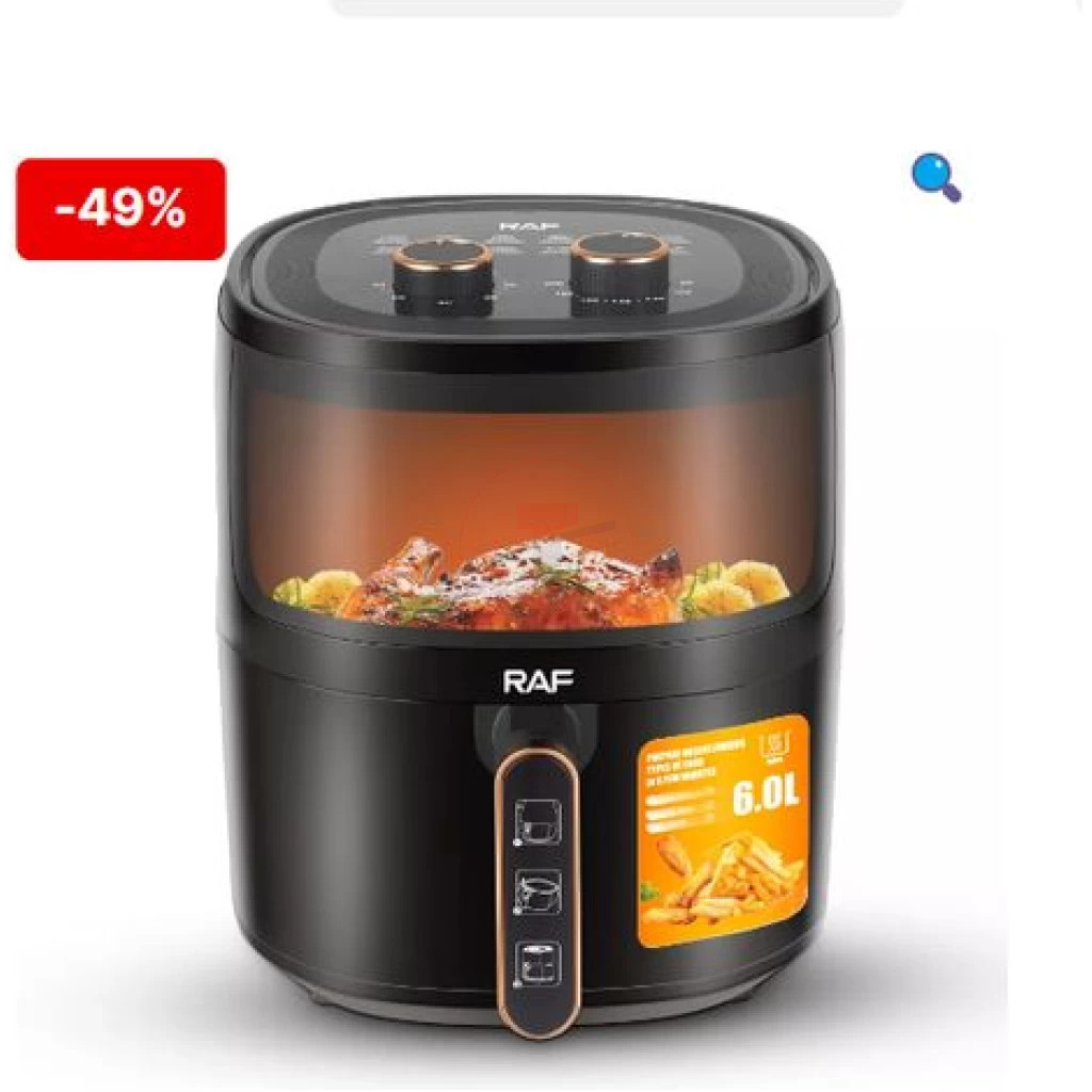 6 Litres Healthy Oil Free Air Fryer - R.5324 – Black