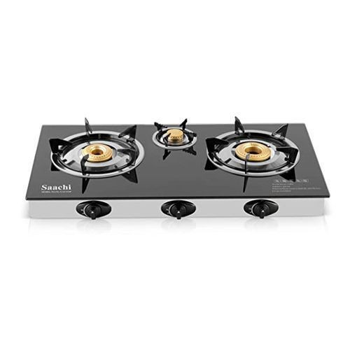 Gas Stove With Glass Top And Three Burners-Black/Silver