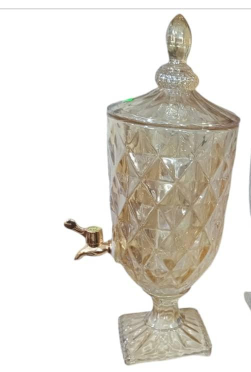 1.3 Gallon/ 5Litres Drink Dispensers For Parties with Stand Glass Crystal Collection Beverage Dispenser with Leak Proof Spigot Wide Mouth Drinks Server Juice Jug For Wedding Bar Party Liquid Tea Design May Differ - Gold