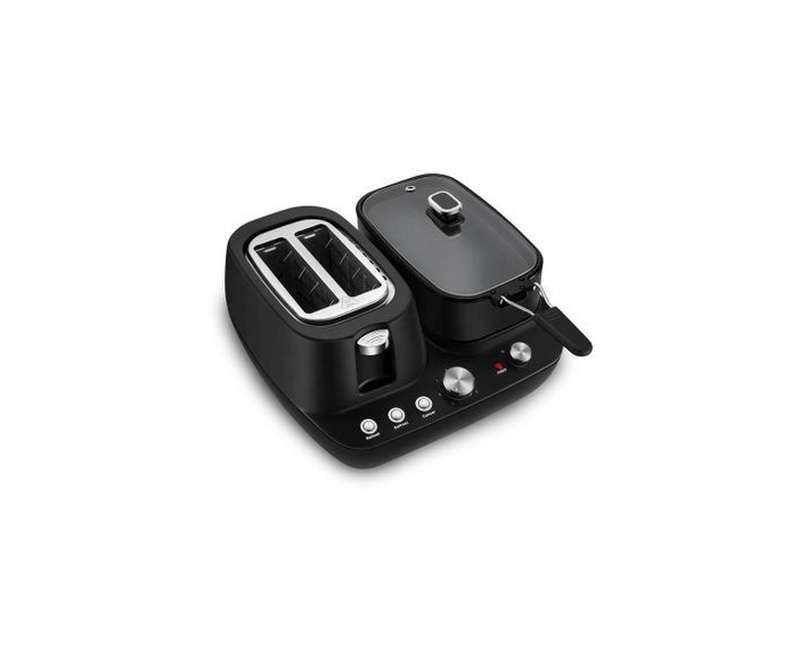 2 In 1 Breakfast Maker With Bread Toaster And Cooking Pot-Black