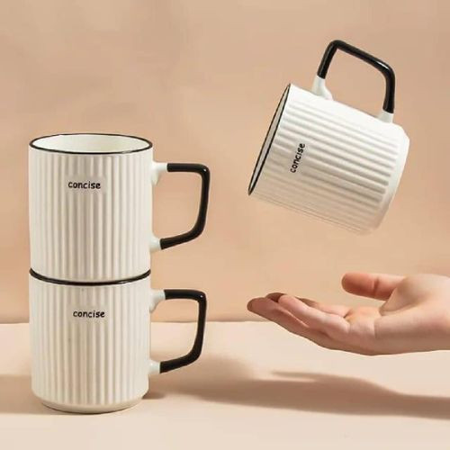6 Pieces Tea Cups With Gold Line-White