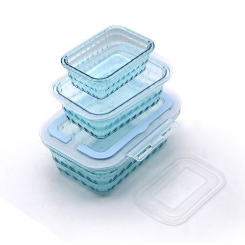 3 Pieces Acrylic Containers For Food Storage-Blue