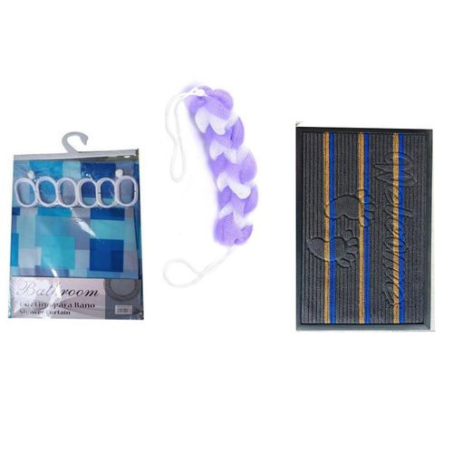 3 Pieces Bathroom Set With Shower Curtain Doormat And A Sponge Prints And Designs Vary-Multicolour