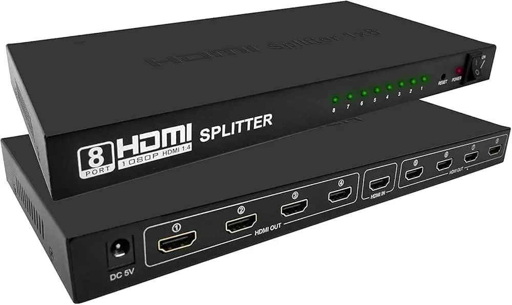 HDTV Splitter HDMI Splitter 1X8, 1 in 8 Out HDMI Port, Supports 3D 4Kx 2K Full HD 1080P, Compatible for TV, Monitor, LED, Projector (Not a Switch) (Black)