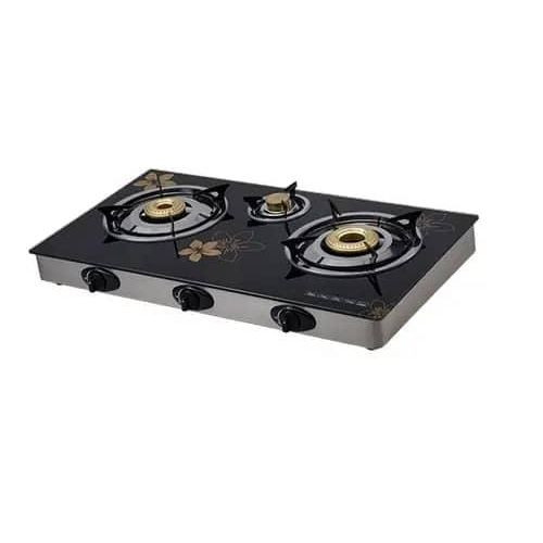 Toughened Glass Top Gas Stove With 3 Burners Multi Colors And Designs-Multicolour