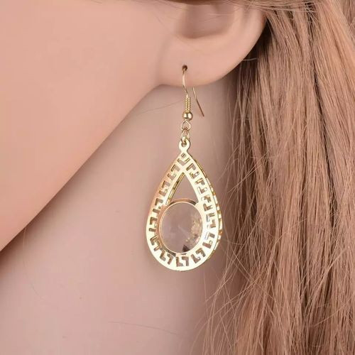 High Fashion Hoop Earrings Embellished with Crystals - Gold