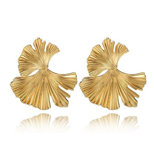 Korea Fashion Vintage Creative Big Metal Heart Leaf Geometric Round Circle Alloy Earrings for Women - Gold