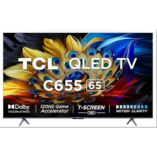 TCL 65 Inch 4K QLED Television Set With Clear Detailed Pictures PRO 4K Ultra HD Smart Google TV 65C655, HDR 10+, Dolby Vision Atmos, 120Hz VRR+120Hz DLG, ONKYO 2.1ch, Slim & Uni-body Design