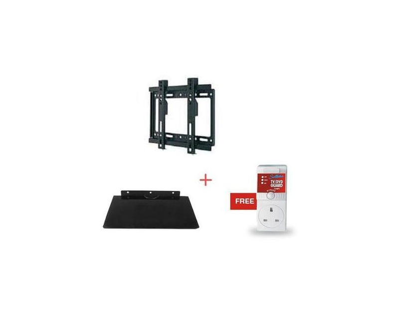 Package of TV Wall Mount 14" to 42" DVD/Decoder Mount Free TV Guard-Black/White