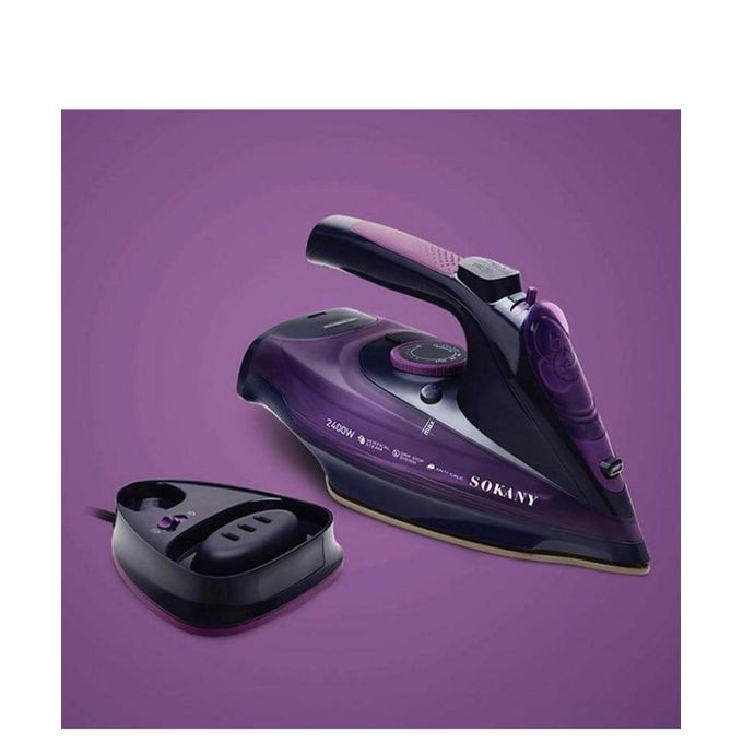 Electric Cordless Charging Steam Flat Iron - Black/Purple
