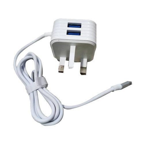 Fast Charger With 2 Usb Ports For Charging Phones And Other Electronic Devices-White