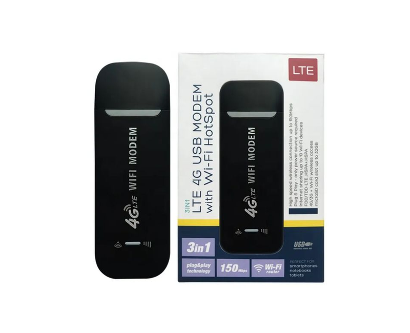 Best Quality Modem 3 in 1 - hotspot- WiFi- 150Mbps- Open To All Network and SIM Cards Lyca MTN Airtel- Black