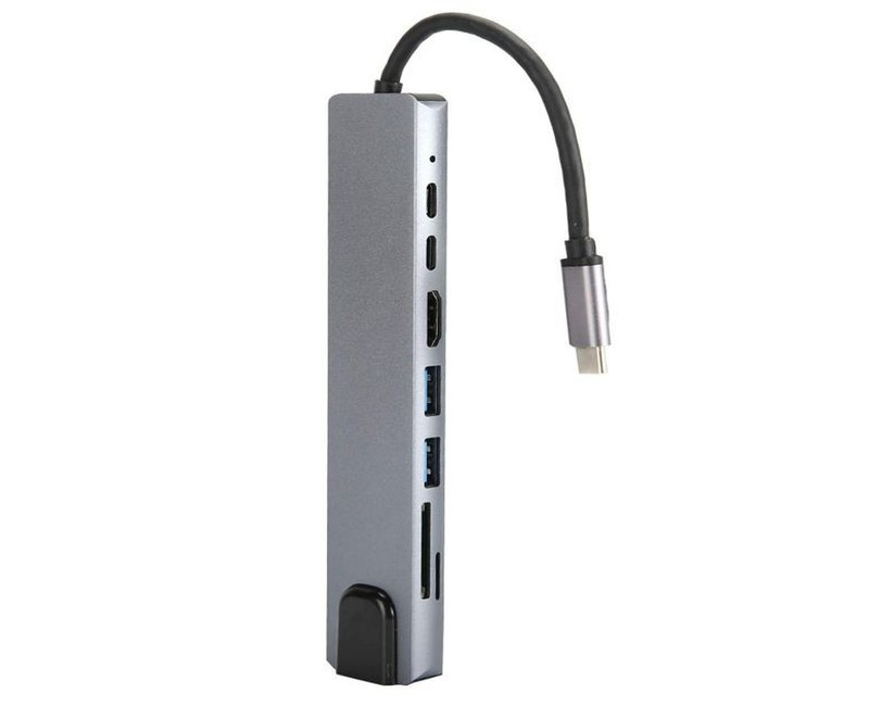 TypeC Interface Hub, Ethernet Adapter USB3.0 TF Memory Cards USB C Female Port for IPad Pro//Type C Devices RJ45 Ethernet Mini SDTF OTG Adapter With 4K HDMI -Silver