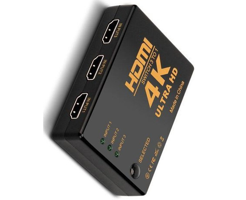 4K * 2K 3D Mini 3 Port HDMI Switch 1.4b 4K HDMI Splitter 1080P 3 in 1 Output Port Hub Black